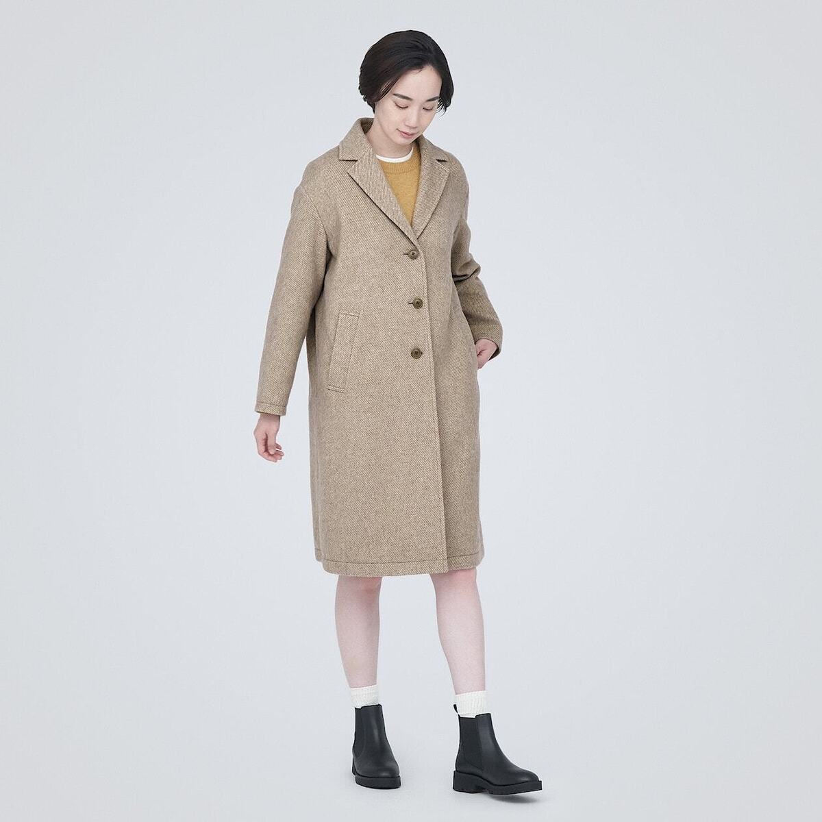 MUJI Recycled Wool Blend Chester Coat, Light Beige, Gray MUJI Recycled Wool Blend Chester Coat, Light Beige, Gray