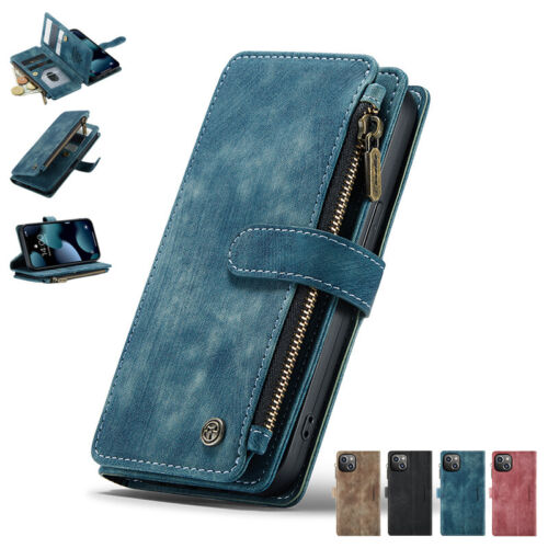 Für iPhone 16 15 14 13 12 11 Pro Max 8 7 XS Leder Kartenfach Wallet Case Hülle