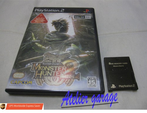 USED W/FUJI WORK Black Memory Card + SONY PS2 Monster Hunter 2 Dos Set Japanese - Picture 1 of 12