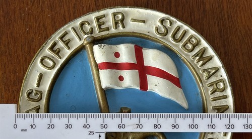 Vintage Painted 12cm Dia FLAG OFFICER SUBMARINERS Ships Plaque Mounted on Wood - Bild 2 von 9