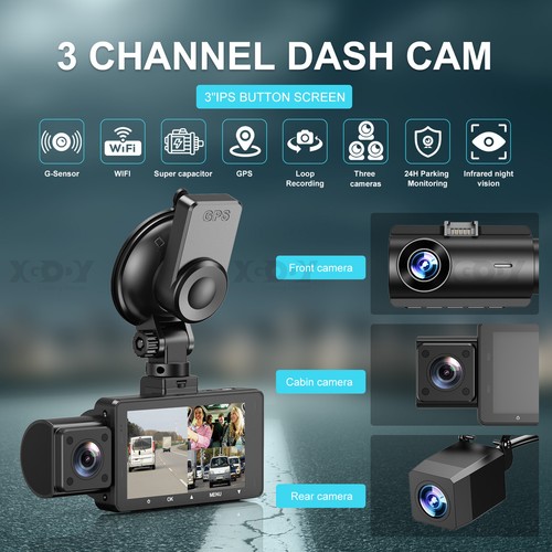 XGODY 3Inch HD 2K GPS 3 Lens Dash Cam Nav Car DVR Video Recorder Camera G-sensor - Picture 6 of 15