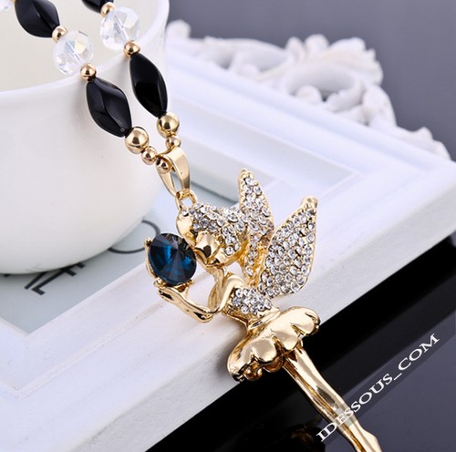 Damen Perlen AAA Zirkonia Halskette Strass Handarbeit Collier ENGEL Anhänger NEU - Bild 3 von 9