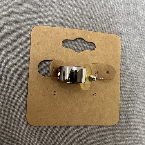 Women Signed Givenchy Earrings, Pewter Tone Rhinestone J Hoop Huggie, Piercing - Picture 6 of 9