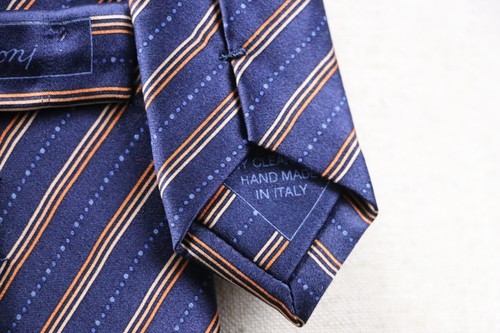 BRIONI Tie Striped Navy blue/Orange Silk PRE- OWNED - Picture 15 of 24