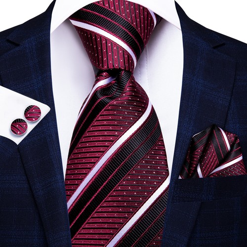 Silk Mens Tie Set Necktie Pocket Square Cufflinks Optional Wedding Party Office - Picture 125 of 293