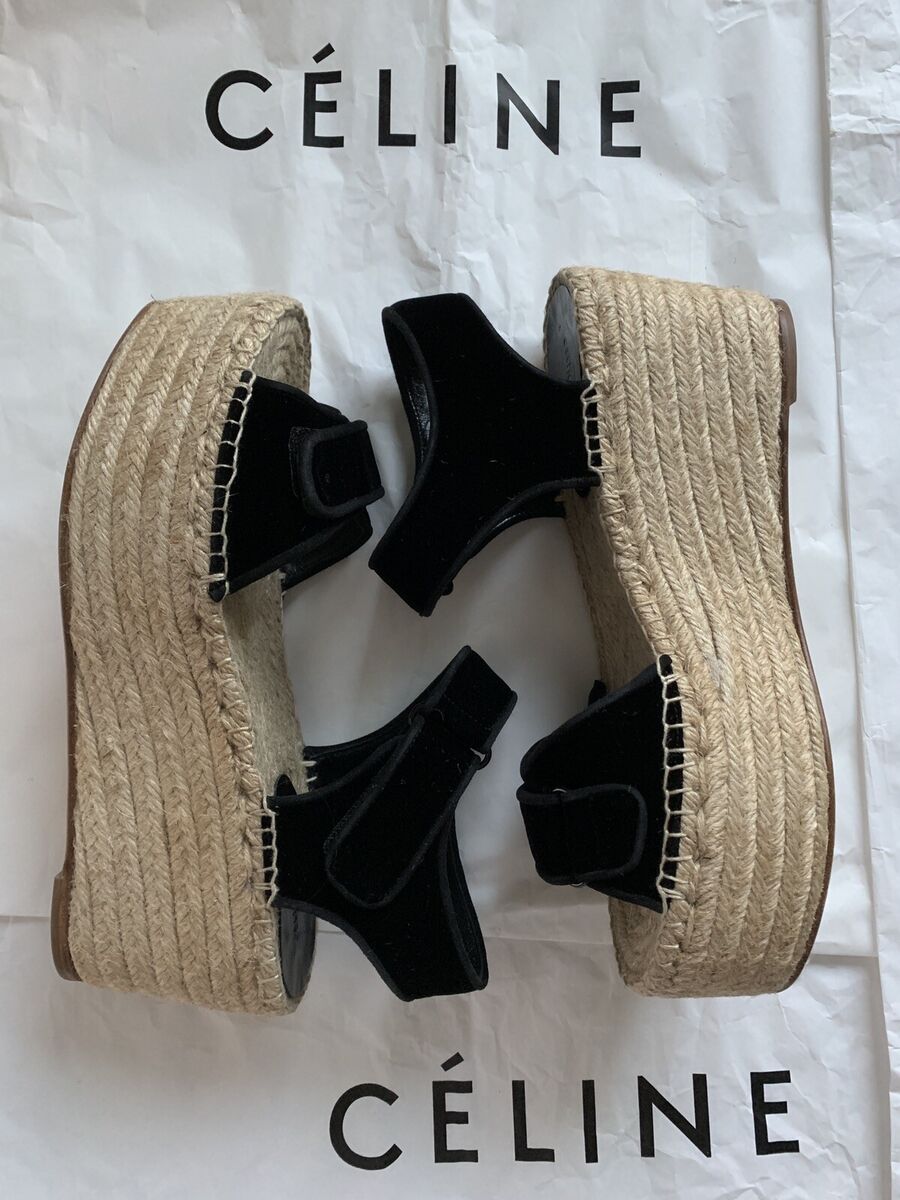 CELINE Espadrilles Black Velvet Scratch Wedge Platform CELINE Espadrilles Black Velvet Scratch Wedge Platform