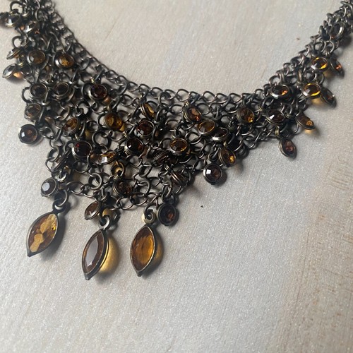 Kenny Ma San Francisco Bronze Romantic Dainty Glass Amber Waterfall necklace 16" - Picture 4 of 9