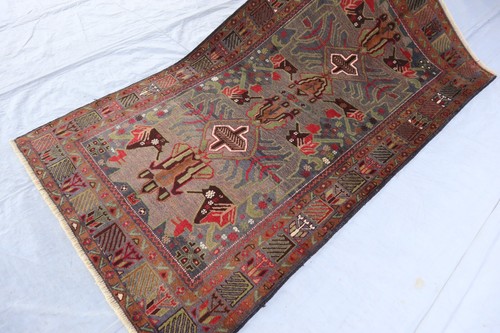 Geometric Antique Faded Rug 4x7 Afghan Balouchi Rug- Turkmen Nomadic Bedroom Rug - Picture 14 of 15