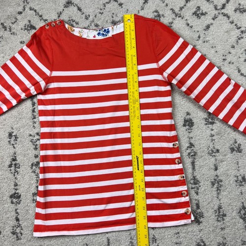 Maeve By Anthropologie RedOrange Striped Shirt Sz XS Womens Side Buttons Stretch - Picture 6 of 9