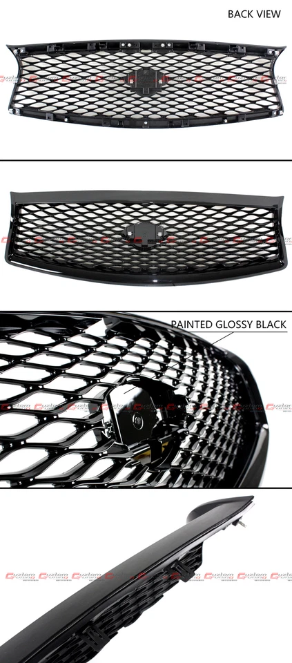 FOR 2014-2017 INFINITI Q50 Q50S GLOSS BLACK OUT FRONT HOOD GRILLE REPLACEMENT - Image 3 of 4