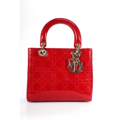 Dior Products In Authenticated Luxury Handbags Ebay Events Dior Handbag Bright Red Patent Medium Cannage Lady Tote Satchel