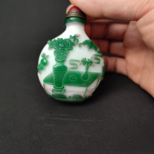chinese beijing carved glass snuff bottle women pink statue gift rare art love - Picture 10 of 10