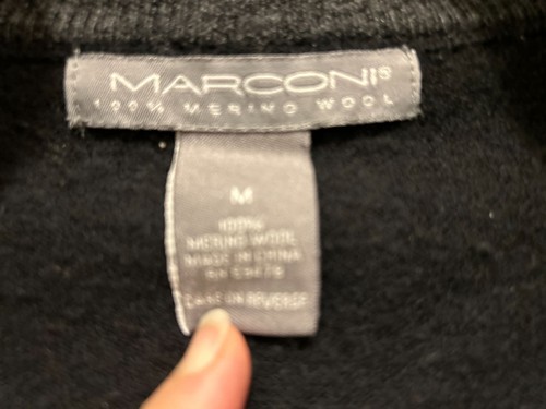 MARCONI 100% Merino Wool 1/4 Zip Black Gray Pullover Sweater Size Med - Picture 4 of 7