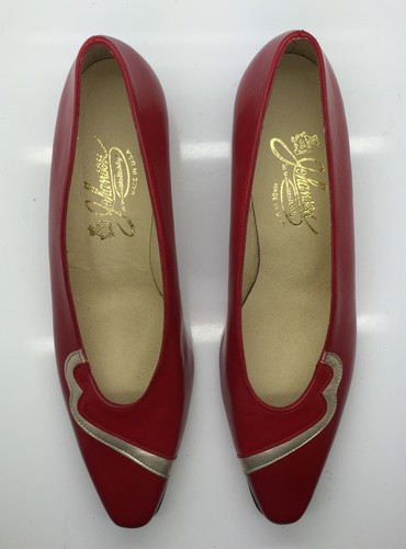 JOHANSEN rot & gold Leder klassische niedrige Absatz Pumps 7,5 4A selten Made in USA NEU!! - Bild 5 von 12