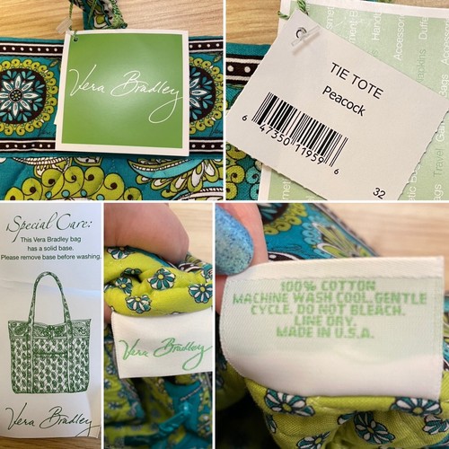 Vera Bradley Tie Tote Handbag Peacock Paisley Floral Quilted Cotton Shoulder Bag - Picture 4 of 11
