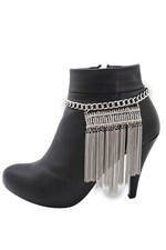 Women Silver Metal Chain Boot Bracelet Shoe Fringe Tassel Bohemian Look Charm