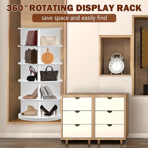 5/7 Tier Round 360° Rotating Shoe Rack Tower Bag Display Organizer for Entryway - Picture 5 of 19