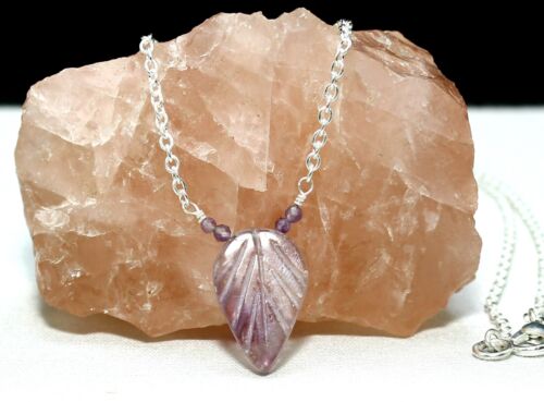 Collar de plata maciza 925 con piedras preciosas de amatista natural hecho a mano joyería de regalo - Imagen 3 de 7