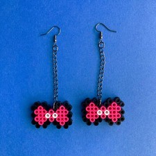 Bow Tie Perler Bead Earrings and Necklace Set - Pink