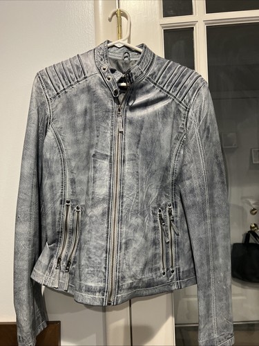 Genuine gray leather jacket UNISEX NO GENDER zip up Leatherland Echtas Ledar
