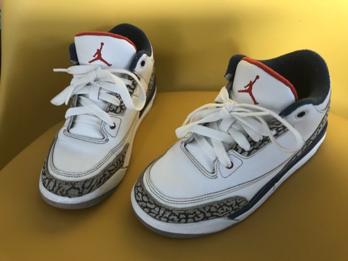 Auténtico AIR Jordan Retro 3 AZUL VERDADERO U.K. talla 1.5 EU 33.5 EE. UU. 2 AÑOS - Imagen 2 de 6