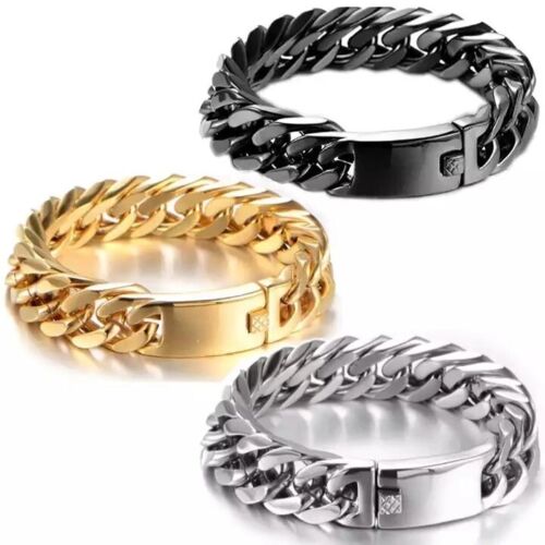 Mens Bracelet Classic Design Cuban Link Chain Gold Plated Silver Chain - Picture 2 of 5