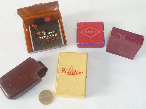5 ALTE BOXEN ETUIS FÜR FEUERZEUG FEUDOR FLAMINAIRE SILVER MATCH ANCHOR - Bild 2 von 6