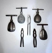Vintage Lot Of 7 Pecan Nut Crackers Metal Screw T-Bar Nut Shape Quakenbush Style
