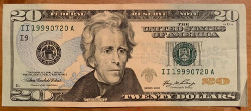 $20 Dollar Bill 2006 Circulated Fancy DATE YEAR Serial Number II 1999 07 20 A - Picture 2 of 3