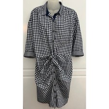 Gap Blue/White Gingham Button Up Shirt Dress Gathered w/Self Tie Size L