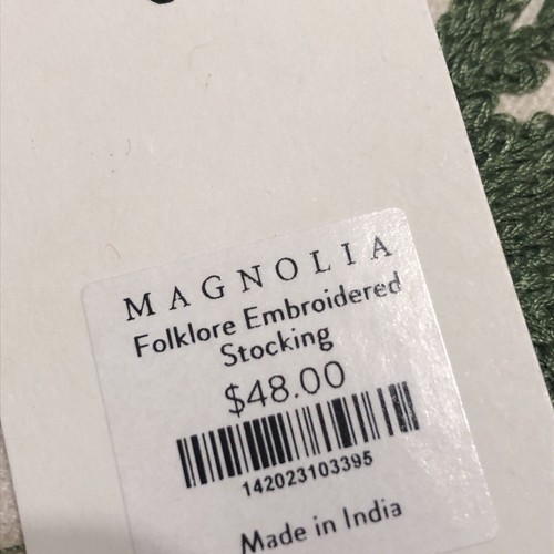 Magnolia Market Waco Joanna Gaines FOLKLORE GREEN Toile Christmas Stocking New - Picture 4 of 11