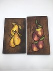 Vintage Rustic Wall Decor Wood Plaques Apples And Pears Hand Made Hand Painted