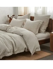 Simple&Opulence 100% Washed Linen Duvet Cover with Embroidered,Queen Size(88 New