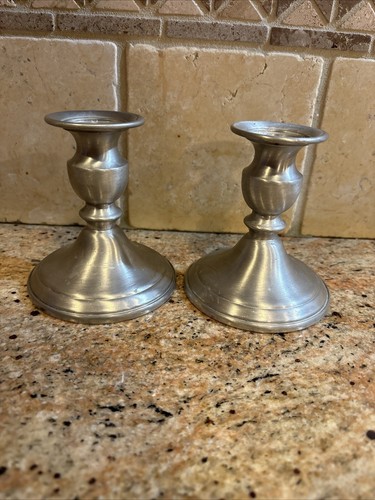 Set Of 2 Web Pewter Weighted Candlesticks Candle Holders 4” Tall Scratches