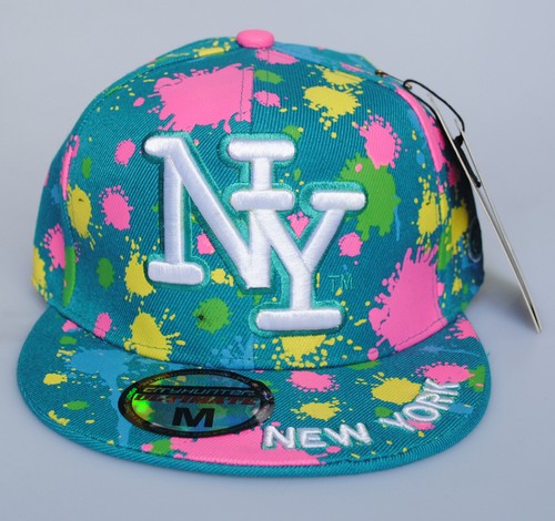New York NY City Hunter Teal Paint Splash Hat Fitted Flat Peak Baseball Cap  - Picture 1 of 4