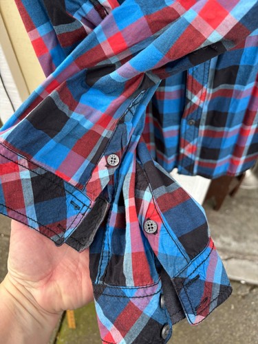 Rock Revival Men's Plaid Button Up Embroidered Blue Long Sleeve Collar Shirt 3XL - Picture 5 of 10