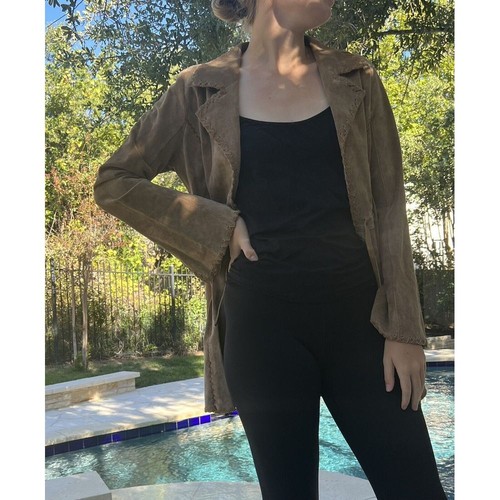 Vintage Wet Seal Suede Jacket Size Large Boho western 70s Whip Stitch fall - Picture 2 of 14