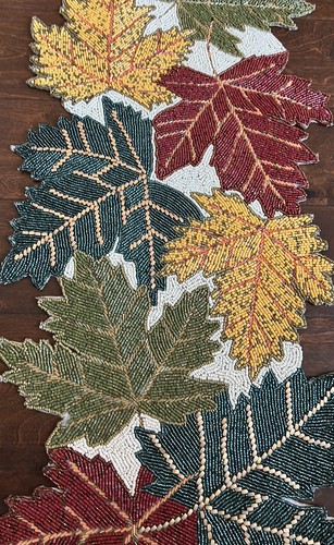 Tahari Home  Fall Beaded Table Runner Leaves  Embroidered Thanksgiving New - Bild 3 von 7