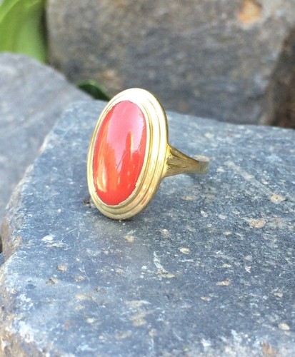 Ring mit Koralle antik Gold 585 14K Gr. 54 / 17,2 mm Gelbgold (390) - Bild 2 von 6