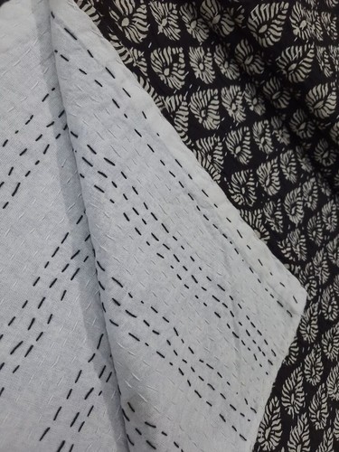 Famosa colcha manta hecha a mano con estampado de bloques Kantha tamaño king - Imagen 4 de 8