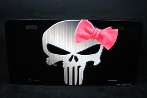 Punisher skull license plate car truck SUV tag grey and flat black Punisher skull license plate car truck SUV tag grey and flat black