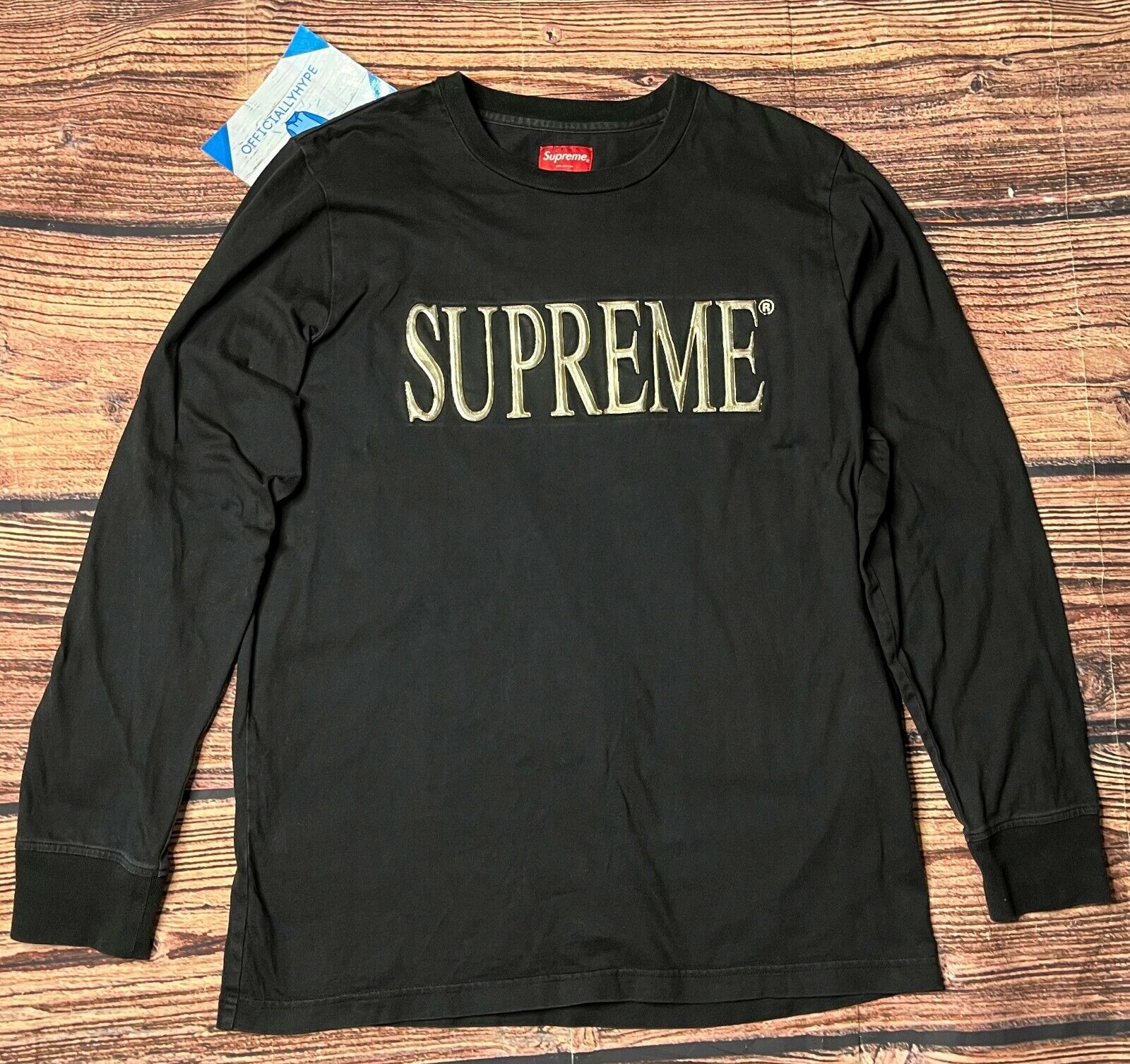 Supreme FW16 Gold Logo Long Sleeve T-Shirt Size M