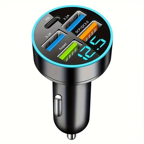 Voiture Chargeur Téléphone Portable 5 Ports USB C Super Rapide de Digital Écran - Photo 1 sur 8