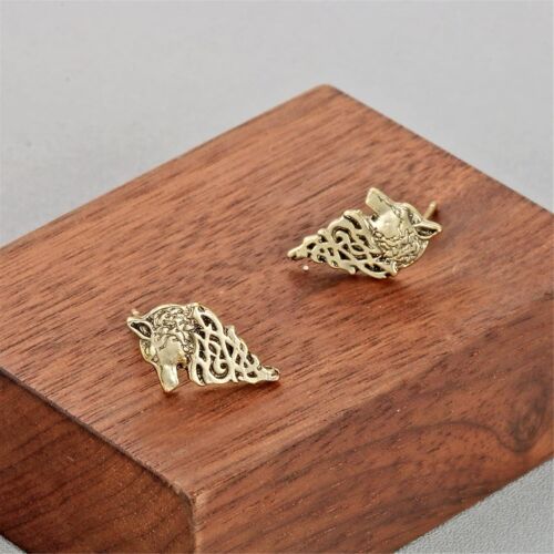 Wolf Stud Earrings for Men Women Personalized Punk Vintage Tiny Animal Dog Head - Picture 6 of 7