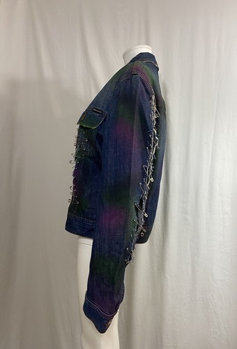 Vtg DOLCE & GABBANA D&G EARLY 00S SAFETY PIN SPRAY PAINT BLUE DENIM JACKET L - Picture 2 of 7