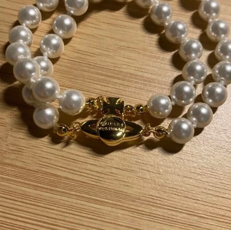 vivienne westwood double pearl bracelet w logo Near Mint