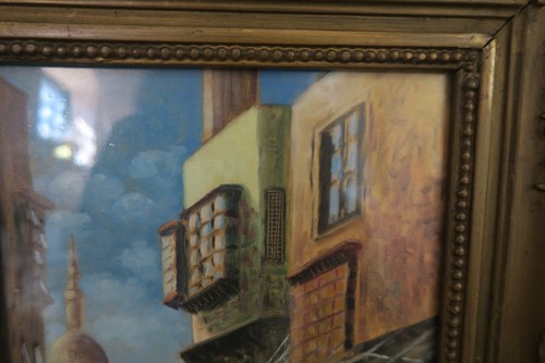 VINTAGE SIGNED MIDDLE EASTERN MARKET CITYSCAPE TURKEY PAINTING 9" X 11" FRAMED - Picture 6 of 14