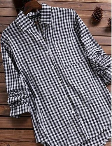 Womens Ladies Plus Size Long Sleeve Check Plaid Loose Casual Shirt Tops Blouse - Picture 4 of 7