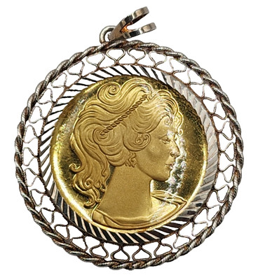 Vintage .999 Fine Silver 1/4 oz. Silver Womens Pendant Sterling Bezel