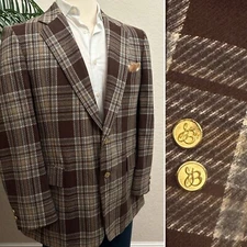 VINTAGE GEOFFREY BEENE LTD BLAZER SIZE 42 1960s 1970s PLAID SPORT COAT JACKET
